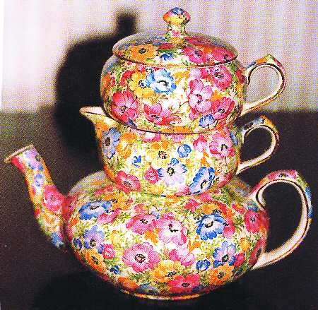 Anemone Chintz Mini Teapot Stacking Set (Creamer, Sugar)