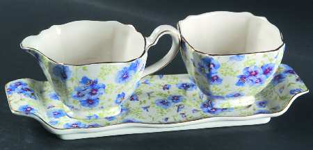 Pansy Creamer & Open Sugar with Tray