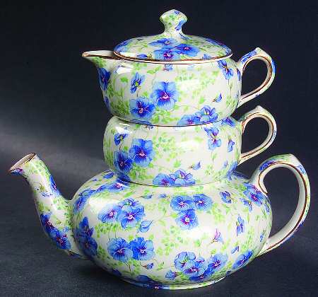 Pansy Mini Teapot, Creamer,Sugar Stacking Set