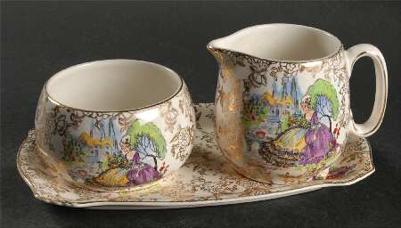 Pompadour Creamer & Open Sugar with Tray