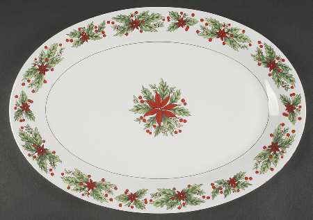 Holly Wreath 14" Oval Serving Platter