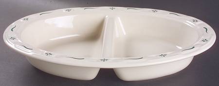 Woven Traditions Heritage Green 13" Oval Divided Vegetable Bowl