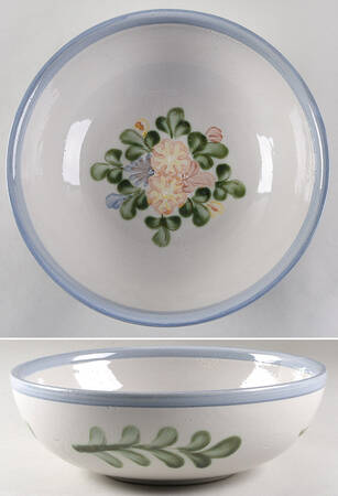 Country Flower Blue 10" Large Salad Serving Bowl
