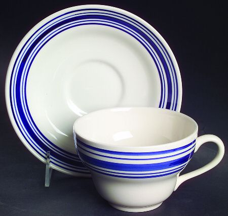 Farmstead Ticking Blue Breakfast Cup & Saucer Set