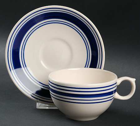Farmstead Ticking Blue Flat Cup & Saucer Set