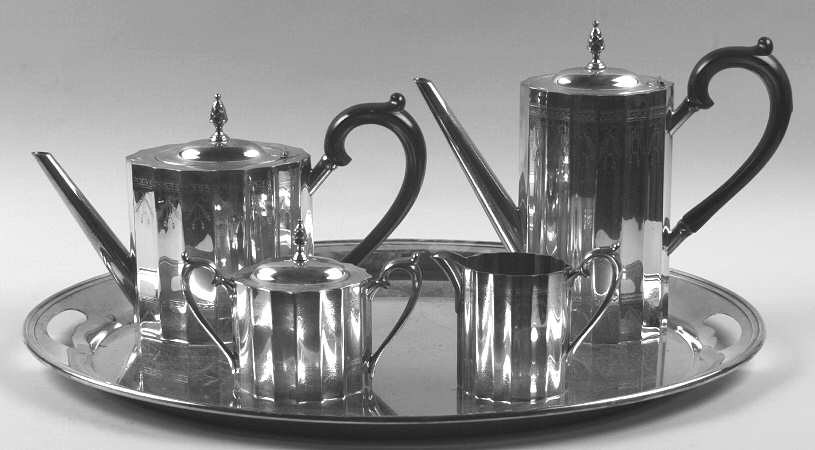 Paul Revere (Silverplate, Hollowware) 5-Piece Silverplate Tea Set (with Tray)