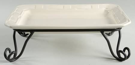 Woven Traditions Ivory 13" Rectangular Platter & Metal Stand