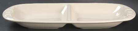 Woven Traditions Ivory 15" Oval Divided Vegetable Bowl