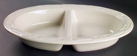 Woven Traditions Ivory 13" Oval Divided Vegetable Bowl