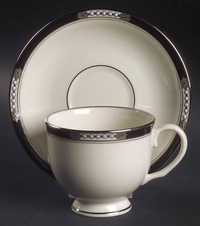 Hancock Platinum (Ivory) Footed Cup & Saucer Set