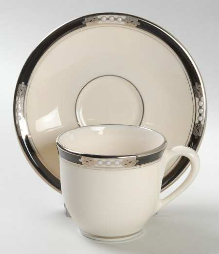 Hancock Platinum (Ivory) Flat Demitasse Cup & Saucer Set