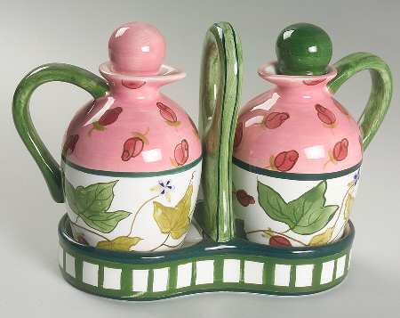 Summer Terrace (Earthware) Cruet Set with Stopper - Set of 2 Motifs and Tray
