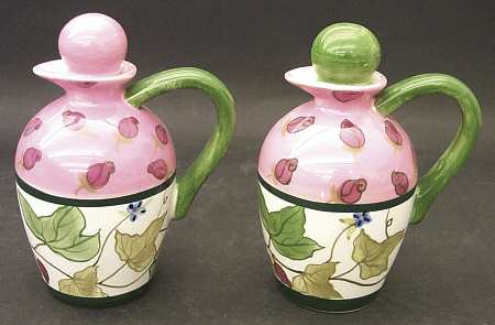 Summer Terrace (Earthware) Oil/Vinegar Cruet Set with Stoppers - Set of 2 Motifs