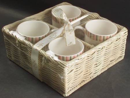 Herbal Garden Mug - Set of 4  & Wicker Basket