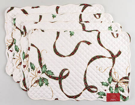 Holiday Nouveau Gold Rectangular. Reversible Quilted Cloth Placemat - Set of 4