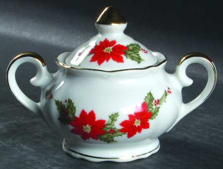 Poinsettia (White Background) Sugar Bowl & Lid