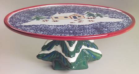 Holiday Mountain Lodge 11" Diameter Pedestal Cake Stand