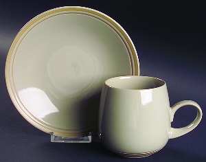 Taupe Stripe Flat Cup & Saucer Set