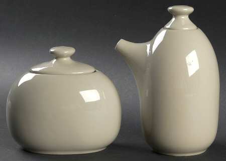 Taupe Stripe Creamer & Sugar with Lids Set