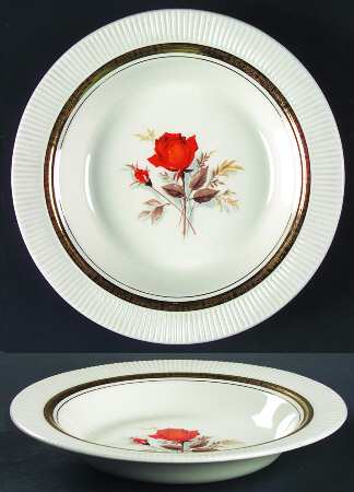 Vermillion Rose (Inner Wide Gold Band) Rim Soup Bowl
