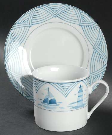 Blue Lighthouse Flat Cup & Saucer Set