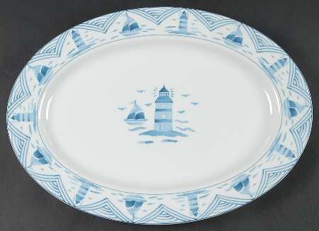 Blue Lighthouse 14" Oval Serving Platter