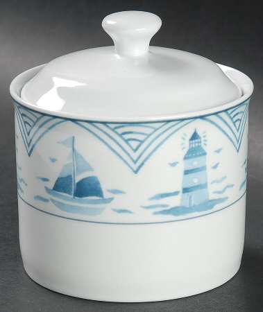 Blue Lighthouse Sugar Bowl & Lid