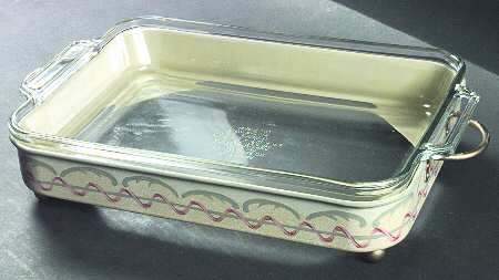 Perennial Garden Toleware 14" Metal Rectangular Baker with Glass Liner