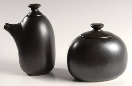 Ebony (Round, No Texture) Creamer & Sugar with Lids Set