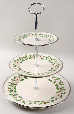 Holiday Platinum 13 7/8"-14 1/4" 3-Tiered Serving Tray(DP,SP,BB) HC