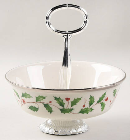 Holiday Platinum 6"-7" Handled Footed Nut Dish HC
