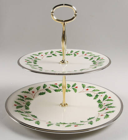 Holiday Platinum 6 5/8"-10"  2 Tiered Serving Tray (Dp, Sp) HC