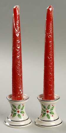 Holiday Platinum 2" Candlestick with Taper Candle - Set of 2