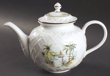 British Colonial Scenic (Accessories) Carved Teapot & Lid by Lenox