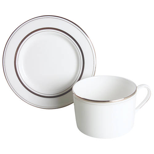 Library Lane Platinum Flat Cup & Saucer Set