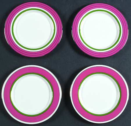 Library Lane Pink Tidbit-Bread and Butter Plate - Set of 4 (2 Each Motif 1 & 2)