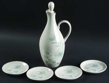 Dogwood Oil Jar/Cruet with 4 Dipping Bowls