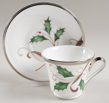 Holiday Nouveau Platinum (White) Footed Cup & Saucer Set
