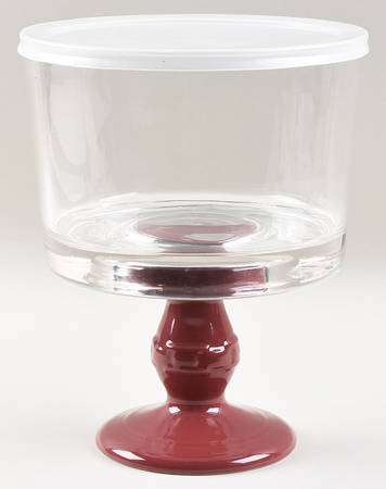 Woven Traditions Paprika Glassware Trifle Bowl w/Plastic Lid & Ceramic Base