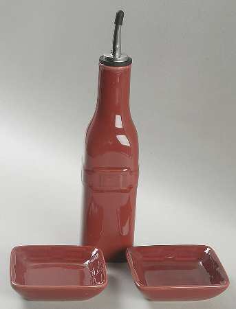 Woven Traditions Paprika Oil Jar/Drizzler with 2 Dipping Dish