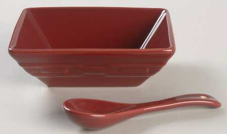 Woven Traditions Paprika 5" Square Tasting Bowl & Ceramic Spoon