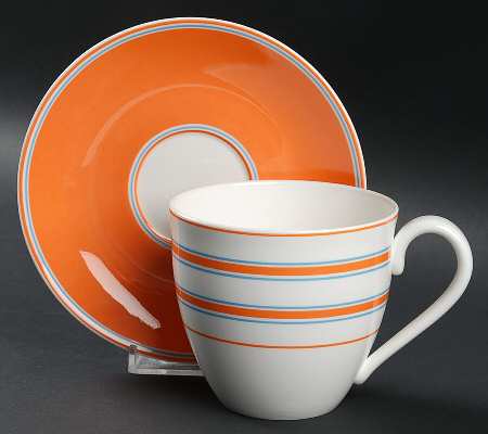 Cays Stripe Orange Flat Cup & Saucer Set