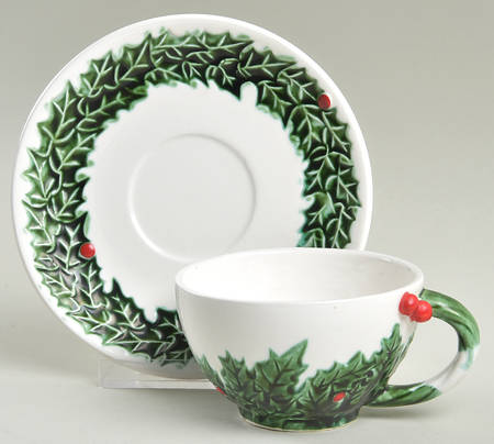 White Christmas Footed Cup & Saucer Set