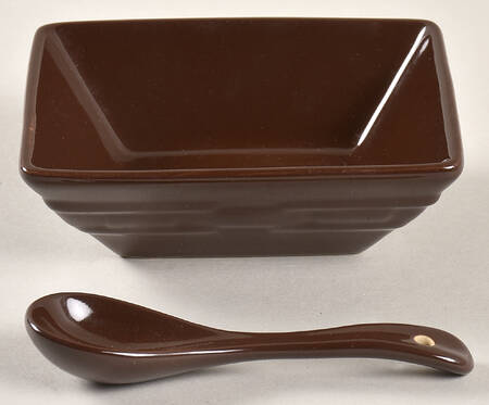 Woven Traditions Chocolate 5" Square Tasting Bowl & Ceramic Spoon
