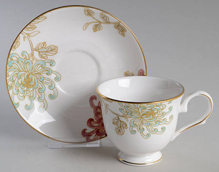 Painted Camellia Footed Cup & Saucer Set
