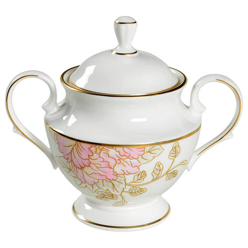 Painted Camellia Sugar Bowl & Lid