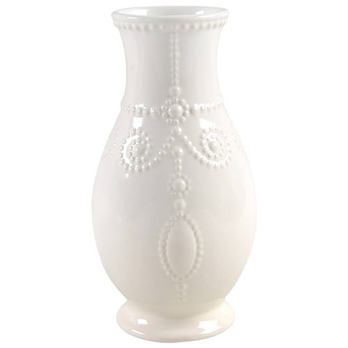 French Perle White 8" Fluted Vase
