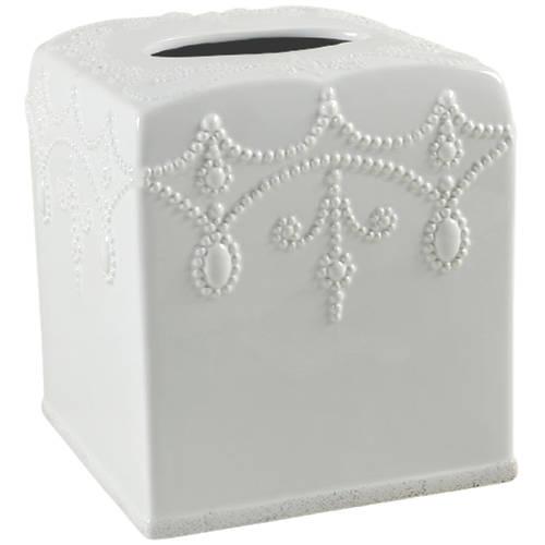 French Perle White Square Tissue Box Cover