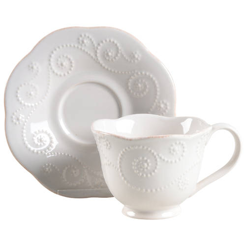 French Perle White Footed Cup & Saucer Set