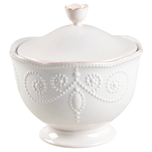 French Perle White Sugar Bowl & Lid